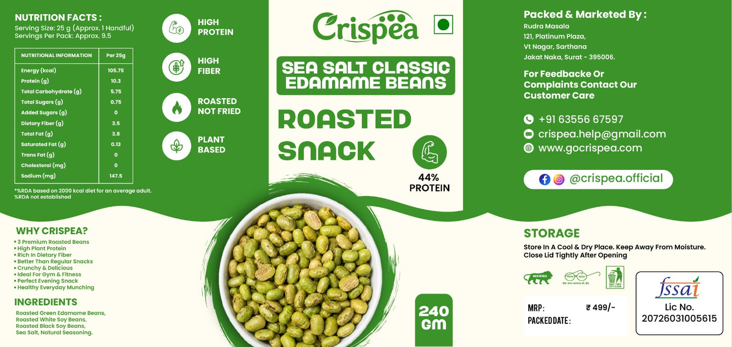 Crispea Sea Salt Classic Edamame Beans – Roasted Snack