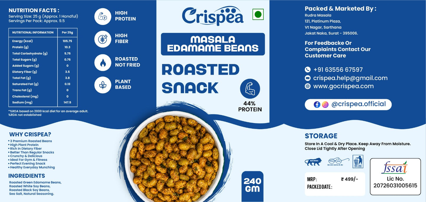 Crispea Masala Edamame Beans - Roasted Snack