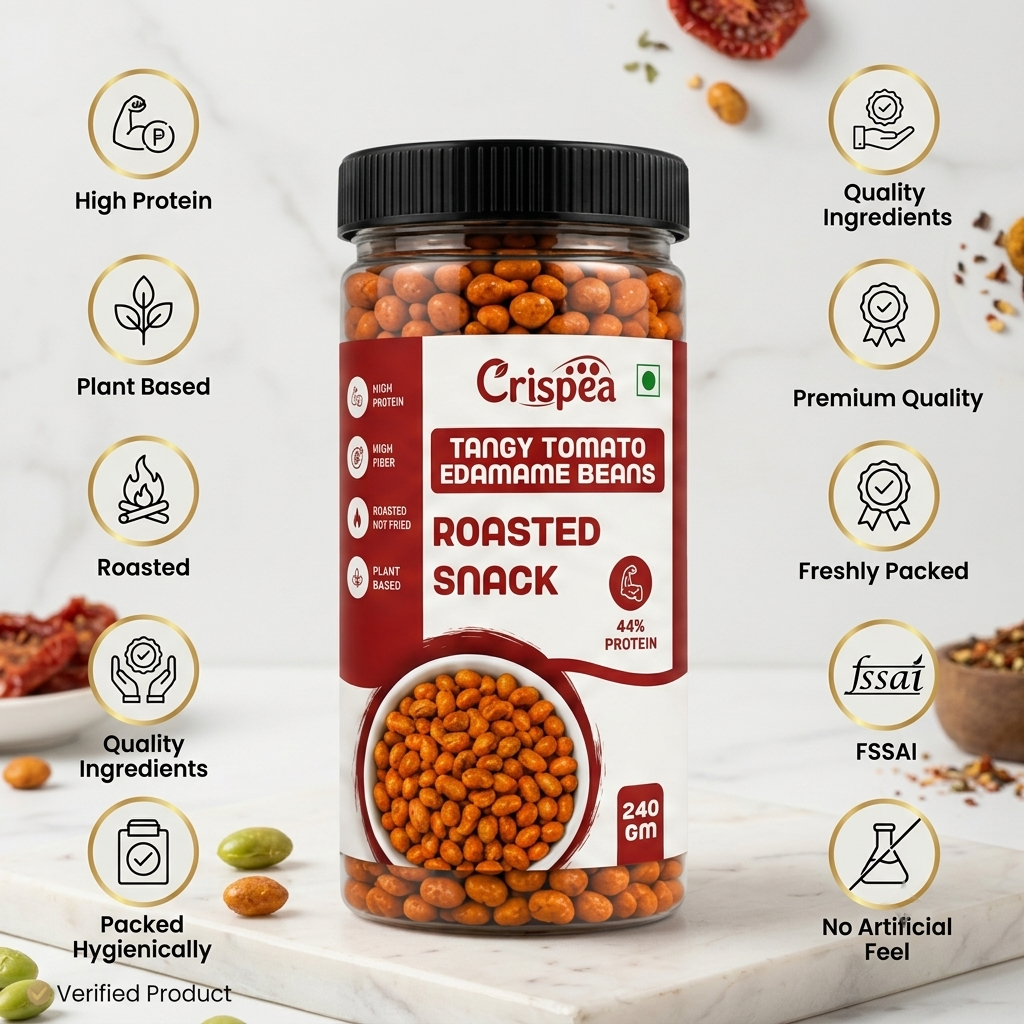 Crispea Tangy Tomato Edamame Beans – Roasted Snack