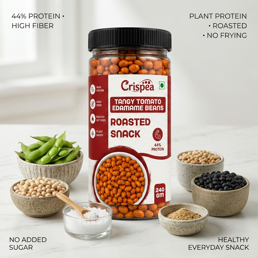 Crispea Tangy Tomato Edamame Beans – Roasted Snack