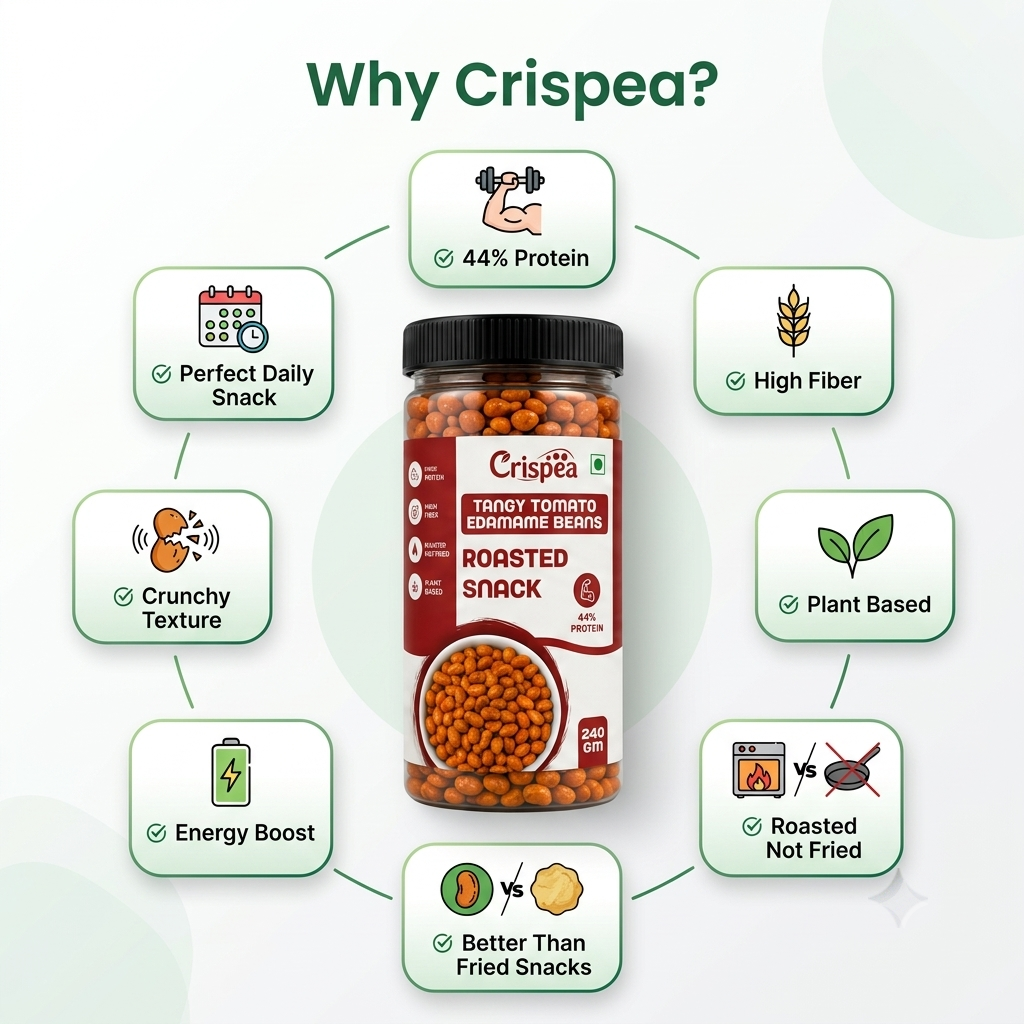Crispea Tangy Tomato Edamame Beans – Roasted Snack