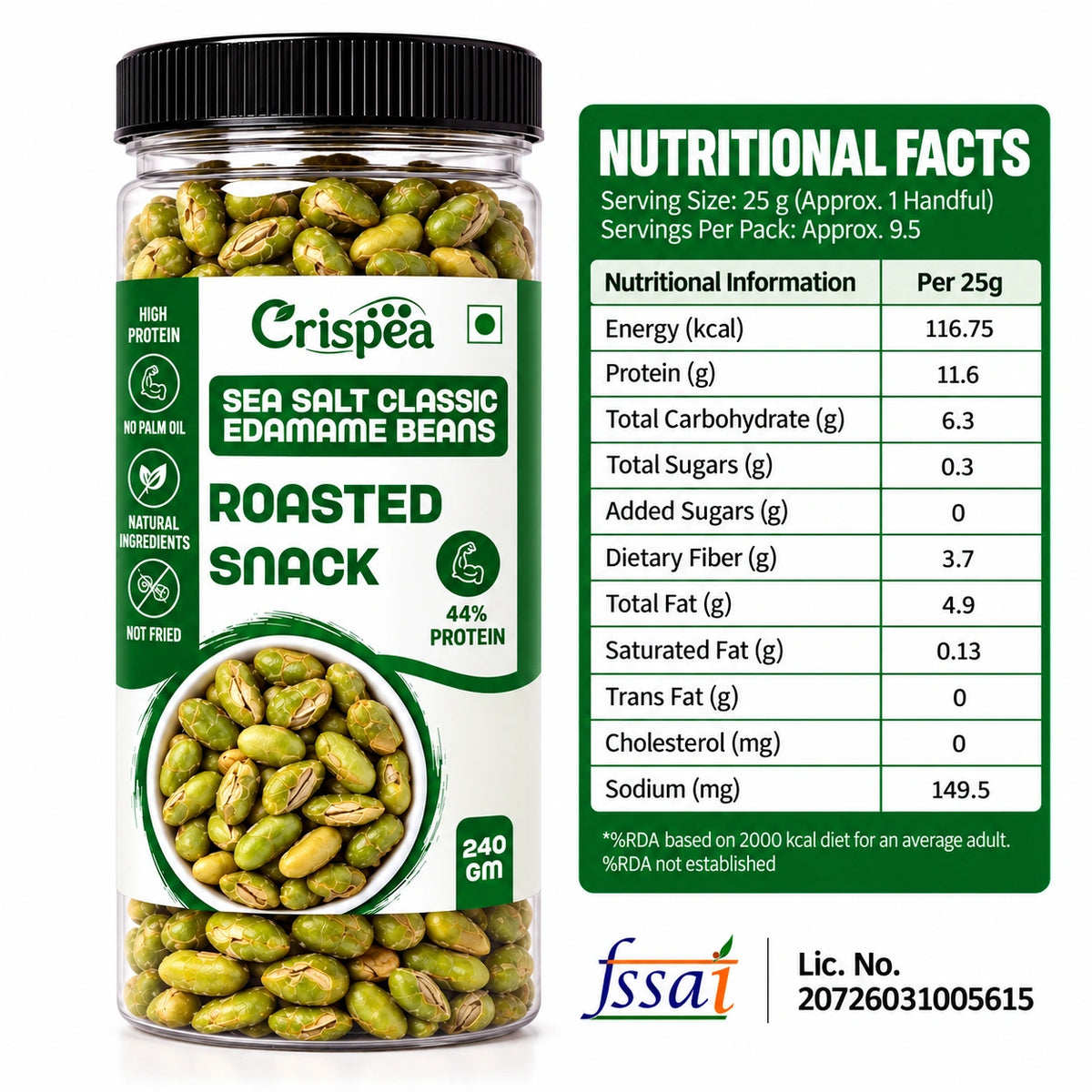 Crispea Sea Salt Classic Edamame Beans – Roasted Snack