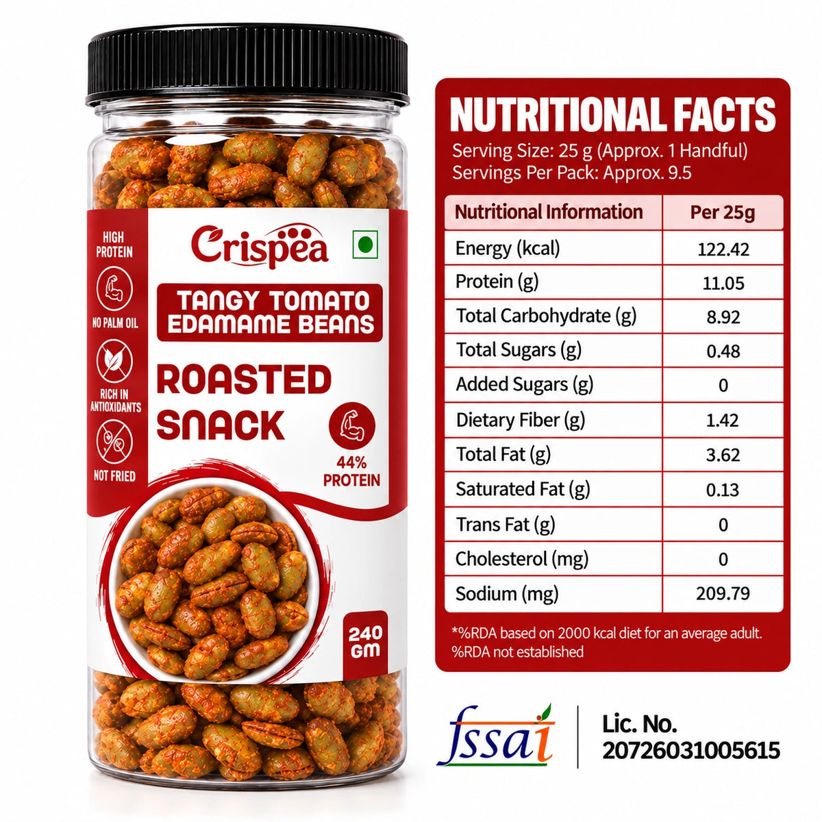 Crispea Tangy Tomato Edamame Beans – Roasted Snack