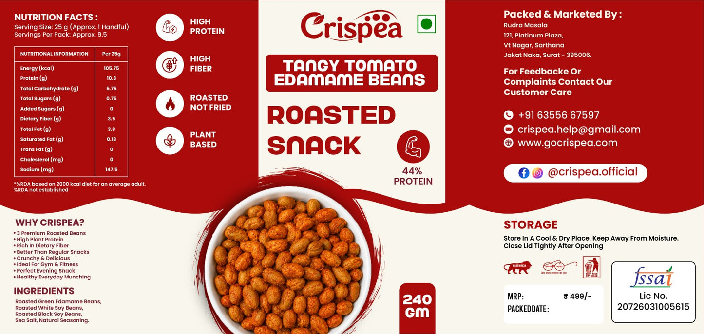 Crispea Tangy Tomato Edamame Beans – Roasted Snack