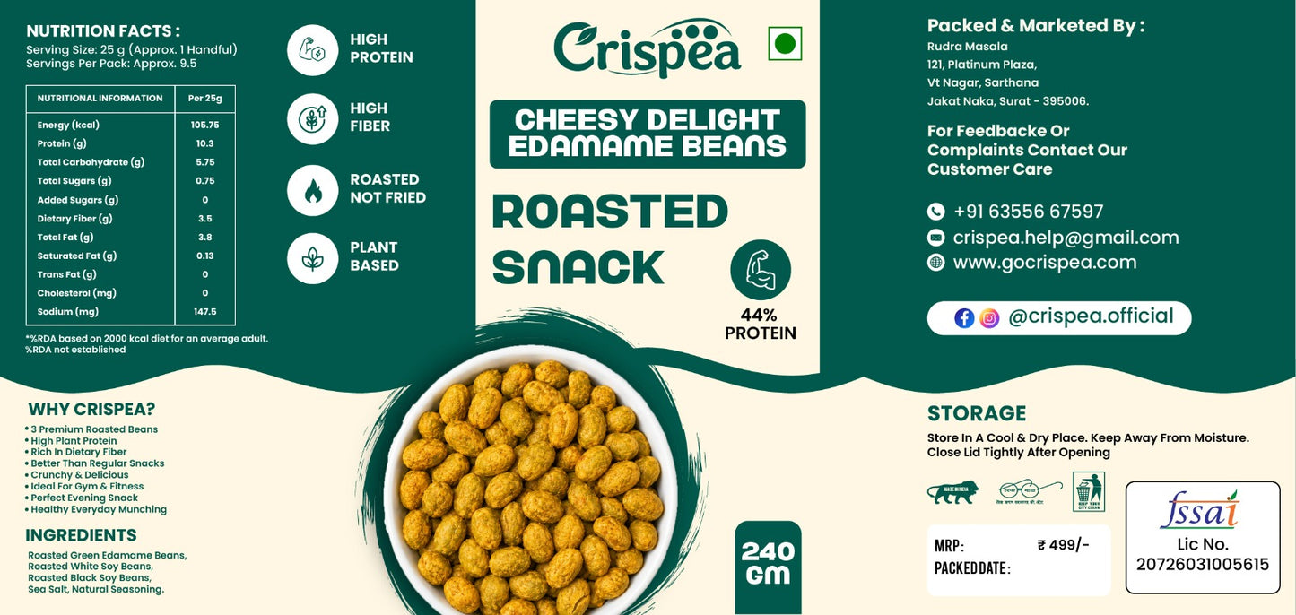 Crispea Cheesy Delight Edamame Beans – Roasted Snack