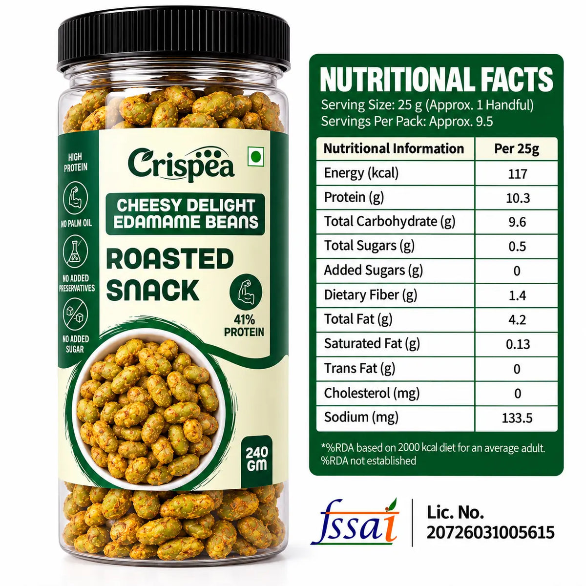 Crispea Cheesy Delight Edamame Beans – Roasted Snack 240g